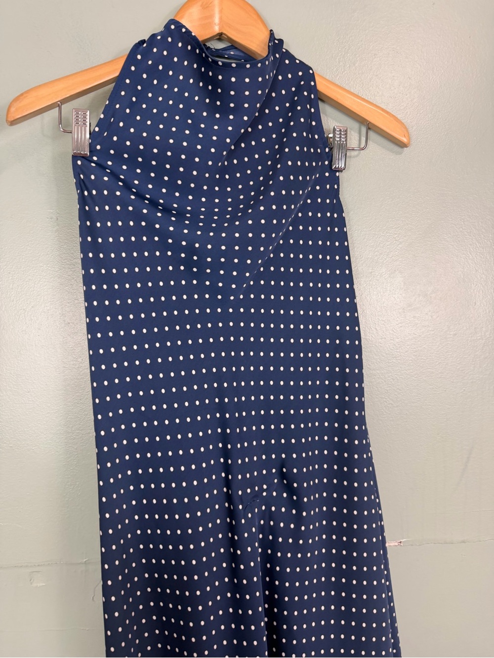 Anthropologie Maeve Jamie Satin Halter Midi Dress Polka Dot Blue Small - Picture 3 of 8